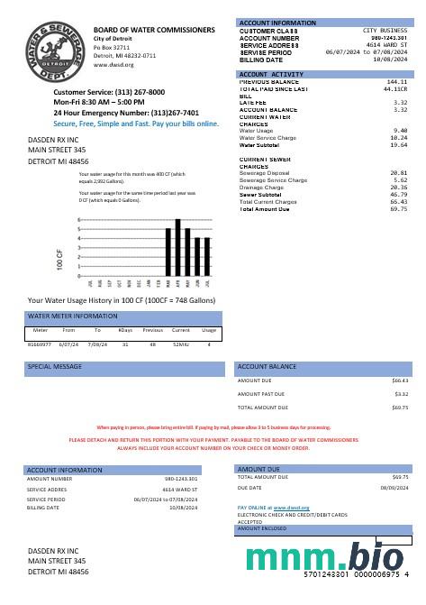 United States Board of water commissioners water rachunek za usługi komunalne w formatach Word i PDF